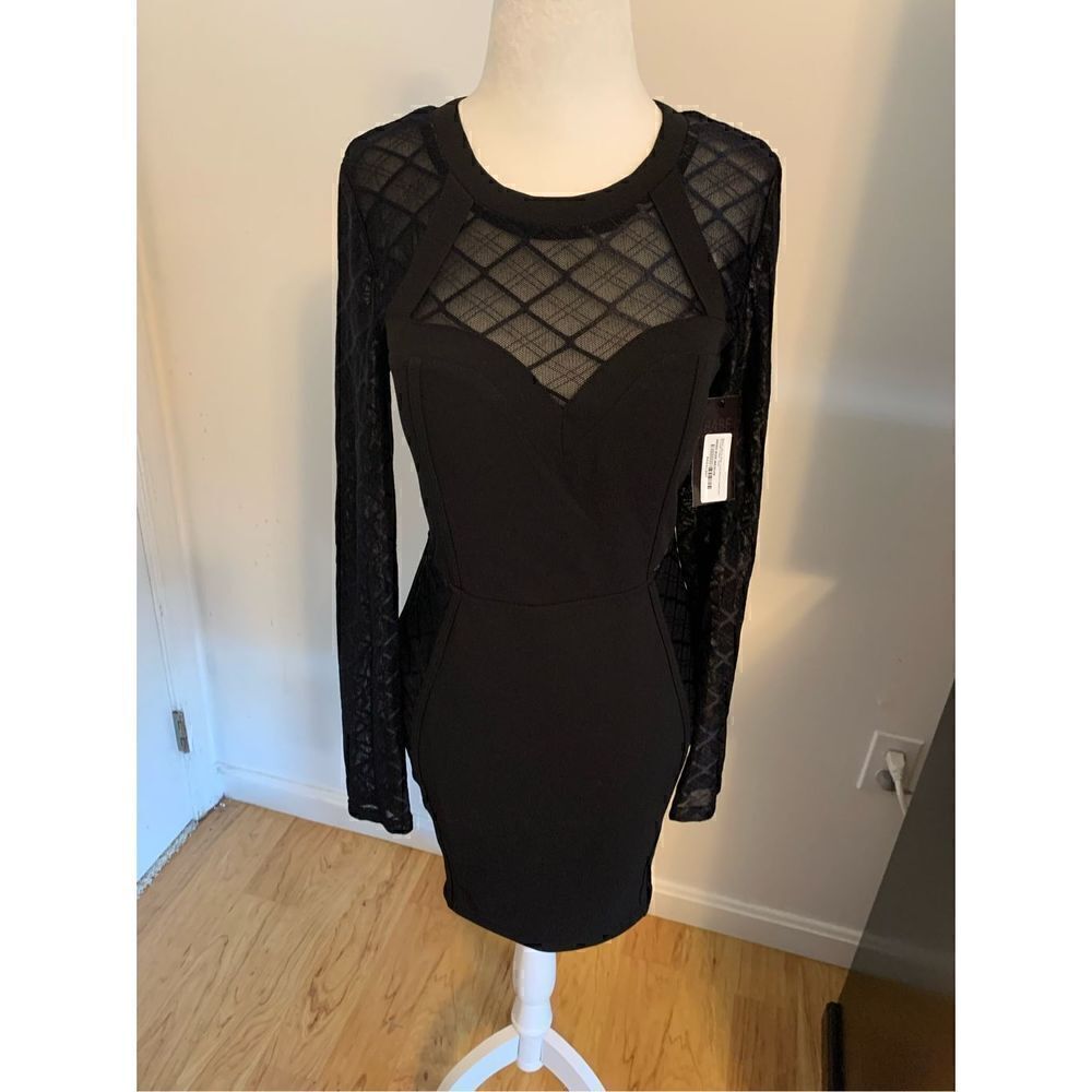 Black sexy dress formfitting, long sleeve black dress medium